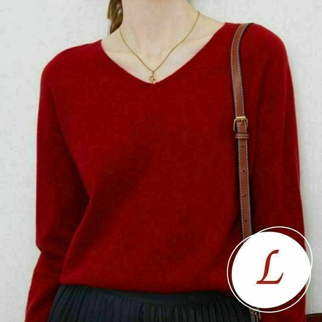 ニット レディース カットソー セーター 赤 レッド L シンプル ウール拍卖