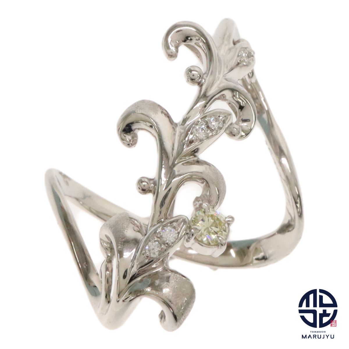 名執佐結里 ナトリサユリ リーフモチーフ Pt900 プラチナ ダイヤ0.116ct リング 指輪 大ぶり 約20号 ジュエリー アクセサリー拍卖