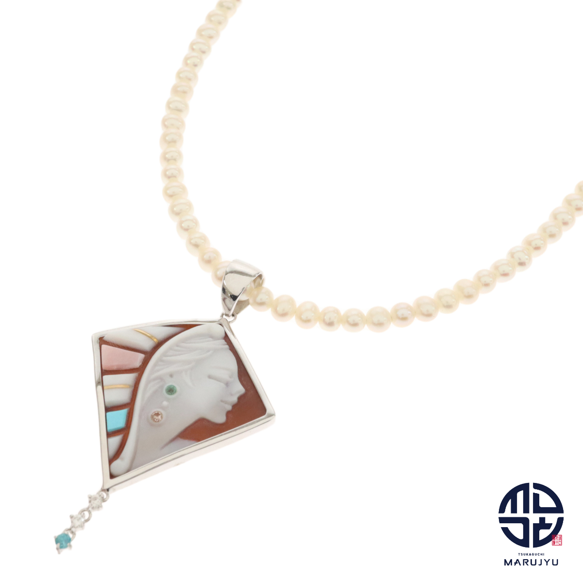 Rosario Mennella ロザリオ・メンネッラ K18WG 18金ホワイトゴールド 925 シルバー ベビーパール カメオ ネックレス 2way仕様拍卖