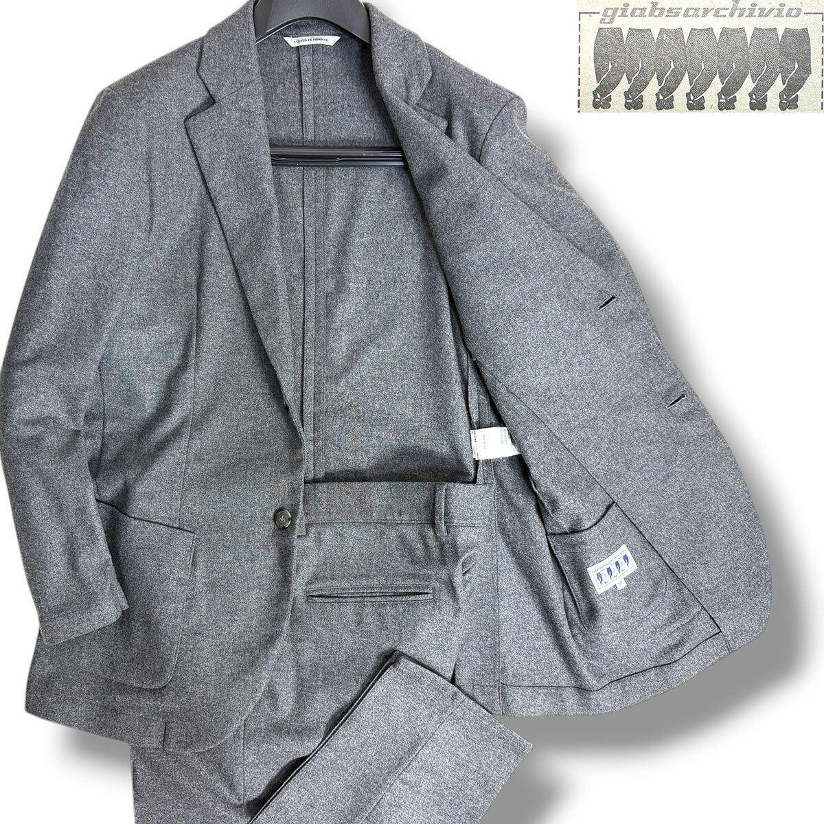 J6275 美品 ジャブスアルキヴィオ 24AW STROZZI MASACCIOLF A7072U guji golf別注ウォッシャブル フラノウールセットアップ グレー 50拍卖