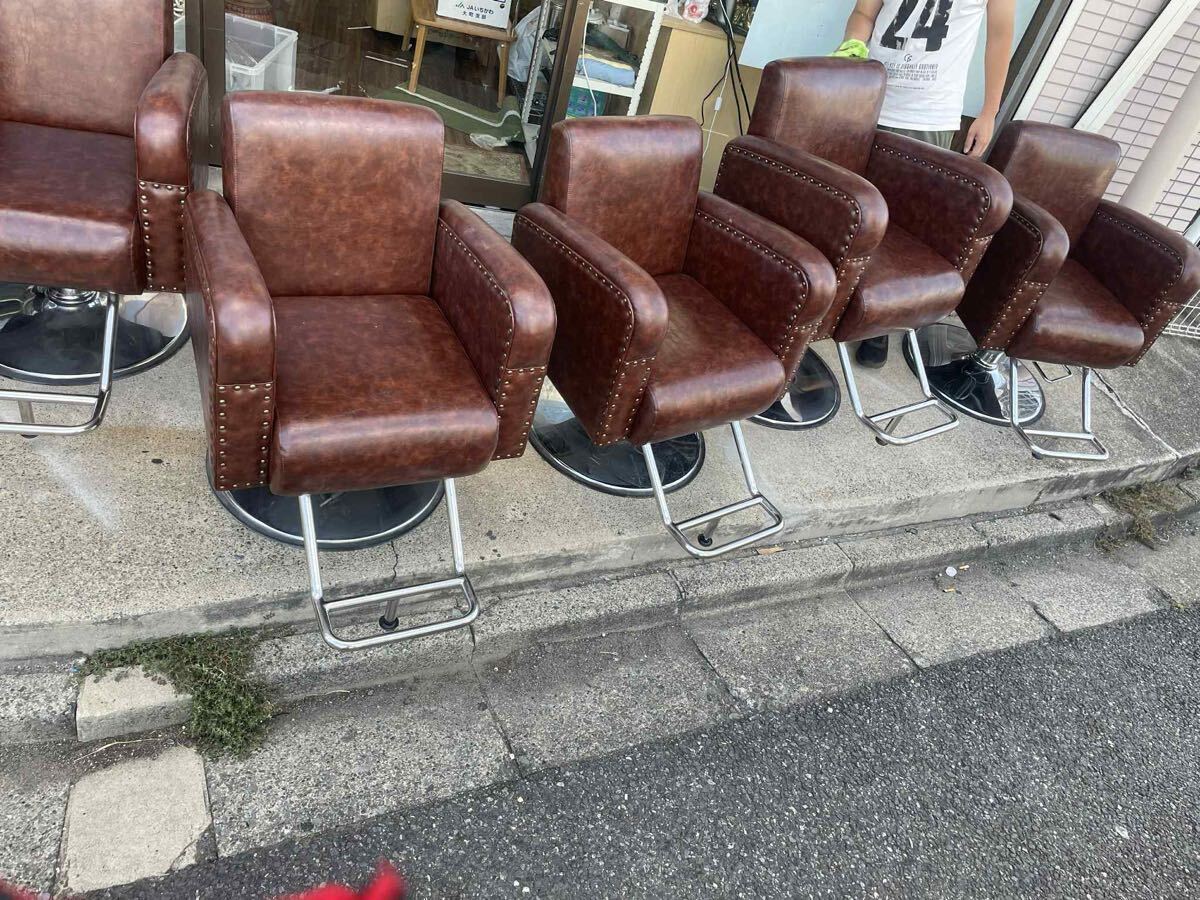 mateli マテリ スタイリングチェア グラント レッドブラウン 丸型ベース 美容イス サロンチェア カット椅子 美容室 理容室 まとめて3個拍卖