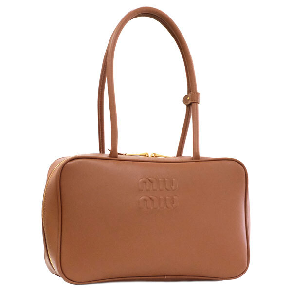 送料無料 本物 極美品 MIUMIU ミュウミュウ レザートップハンドルバッグ ハンドバッグ レザー コニャック ブラウン レディース オシャレ拍卖