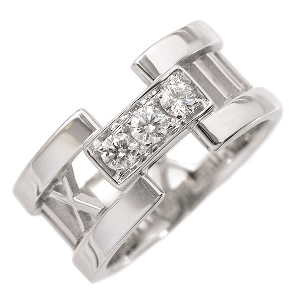 送料無料 本物 Tiffany&Co. ティファニー オープンアトラスリング 指輪 750YGホワイトゴールド 3Pダイヤモンド 7号 仕上げ済み おしゃれ拍卖