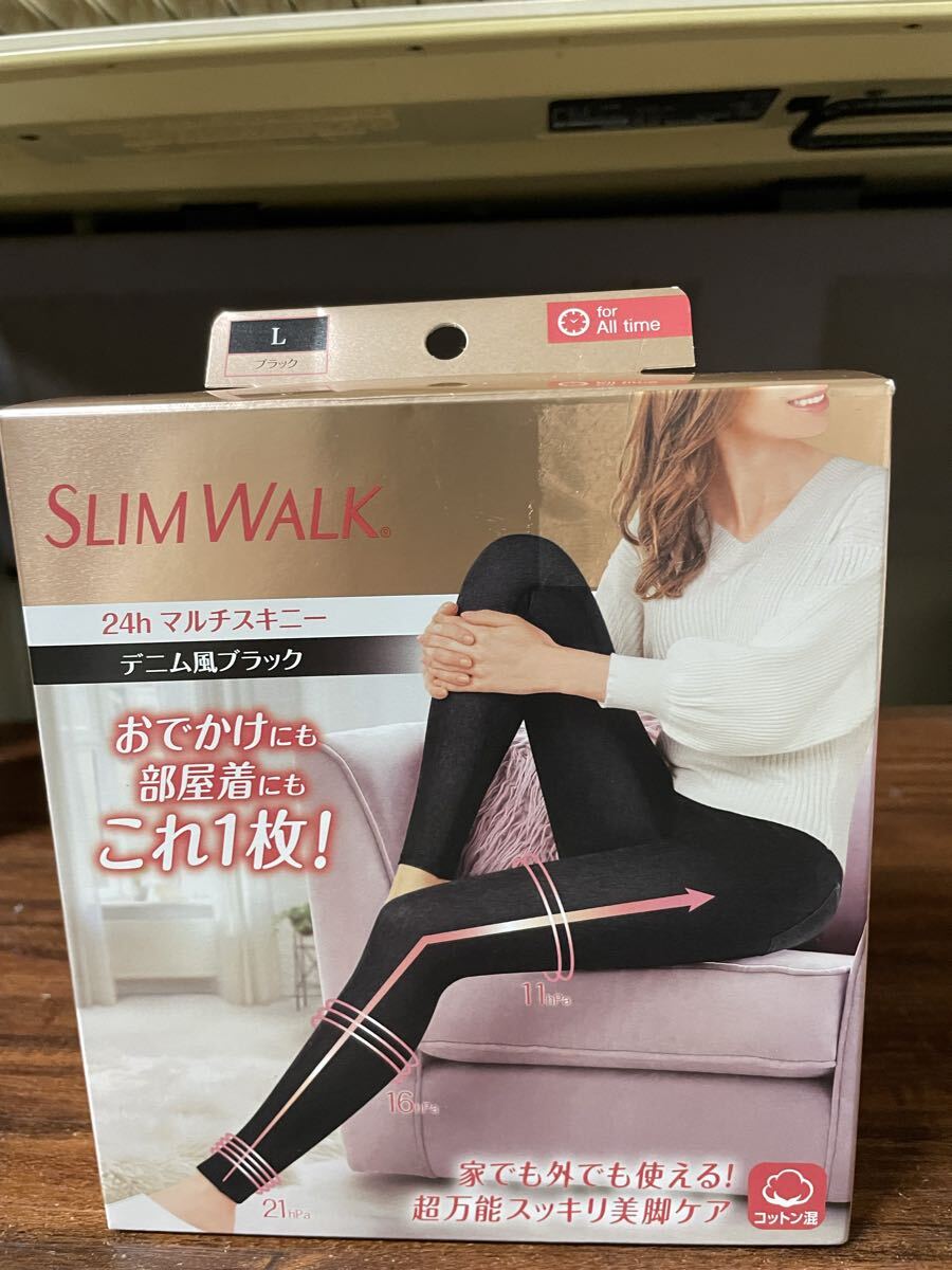 【新品】スリムウォーク Lサイズ デニム風ブラック スキニー レギンス 着圧拍卖