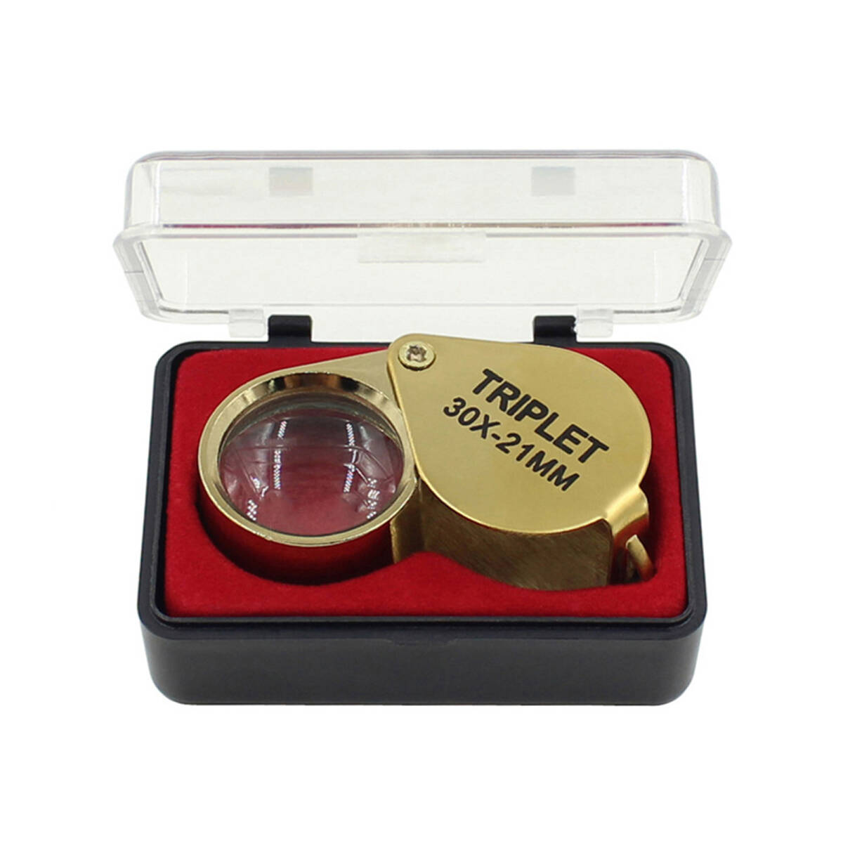 ルーペ 虫眼鏡 30倍 メタルカバー 折りたたみ式 小型 持ち運び便利 スライド収納 ポケット拡大鏡 ジュエリー宝石鑑定 ゴールド ;J3812;拍卖
