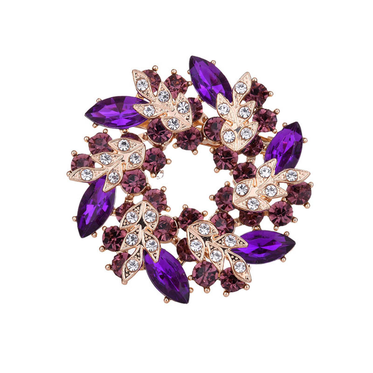 花輪ブローチ ピン バウヒニア 胸飾り ラウンドフラワー キラキラ 女性用 ジュエリーアクセサリー ゴールド ローズ ダークパープル ;J4042;拍卖