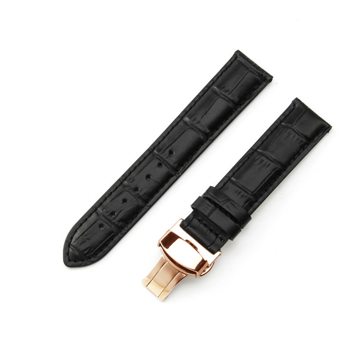腕時計ベルト ストラップ 交換用時計バンド 革バンド 調整可能 ダブルクリックバックル 腕時計アクセサリ メンズ 20mm ブラック ;J4481;拍卖