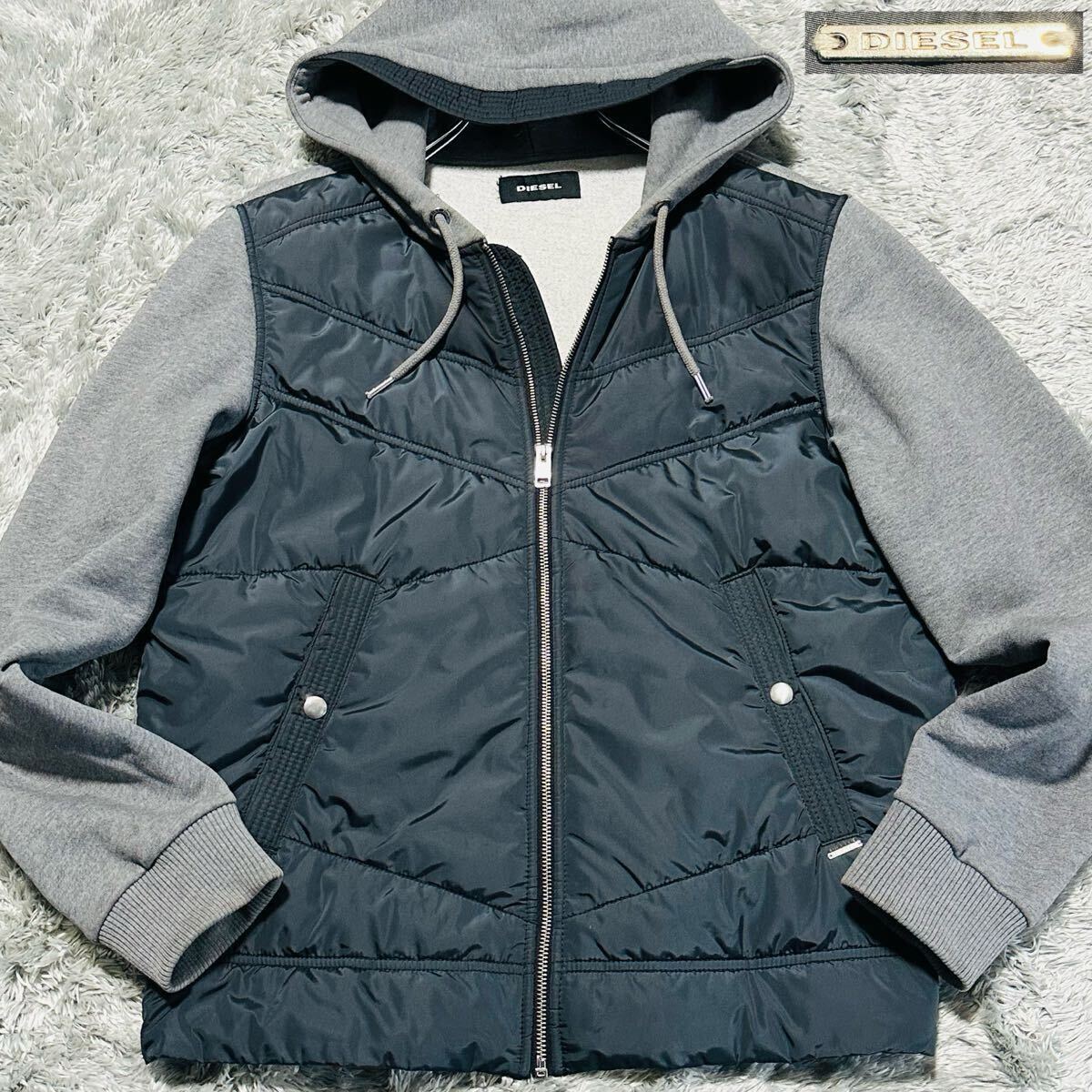 極美品! XL相当 ディーゼル ハイブリッド パーカー キルティング 中綿ダウン ジャケット ブルゾン ジップ ロゴプレート メンズ L DIESEL拍卖