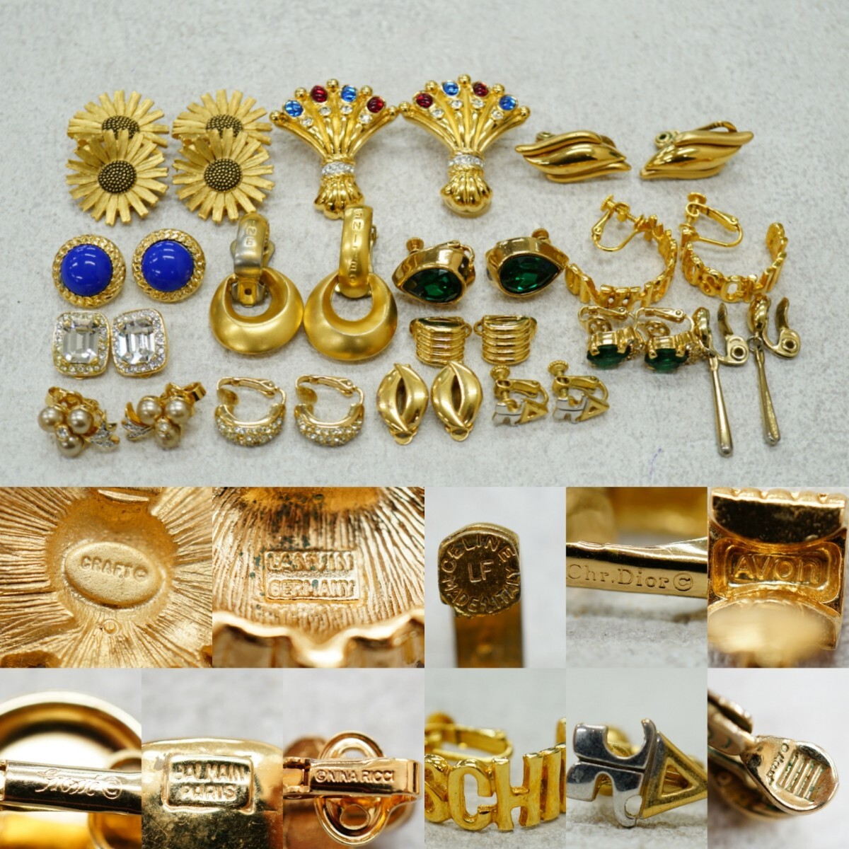 C1198 ジャンク品 Dior/CELINE/MOSCHINOなど イヤリング 両耳揃い ブランド アクセサリー 大量 セット まとめて おまとめ まとめ売り拍卖