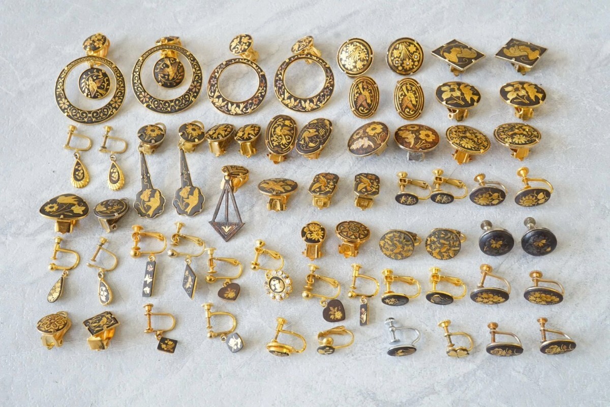 D1037 金工 象嵌 ダマスキナード 片耳 ジャンク イヤリング ヴィンテージ アクセサリー 大量 セット まとめて おまとめ まとめ売り拍卖