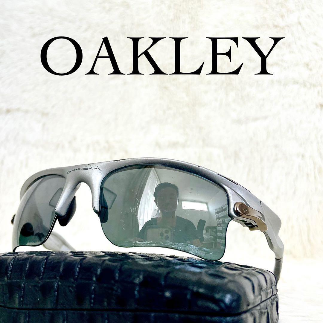 OAKLEY FAST JACKET オークリー ファストジャケット 交換レンズあり サングラス 偏光ブラックレンズ シルバーフレーム拍卖