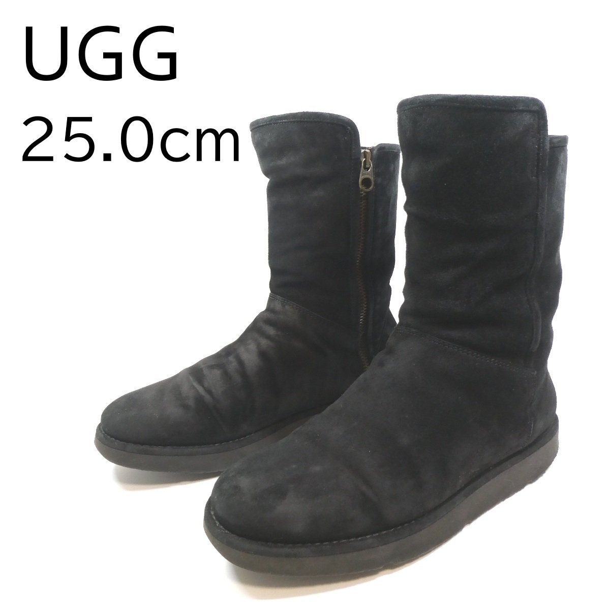 UGG アグ ムートンブーツ 25.0cm ブラック 黒系 イタリア製 1009250 ABREE SHORT NERO アブリー ショート ネロ ◆F11拍卖