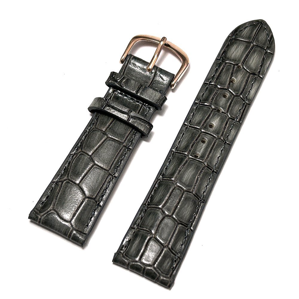 限定 パティーヌ調 本革型押しクロコレザー 時計用ベルト 22㎝ グレー【アップルウォッチも対応】 限定 yuhaku モレラート拍卖