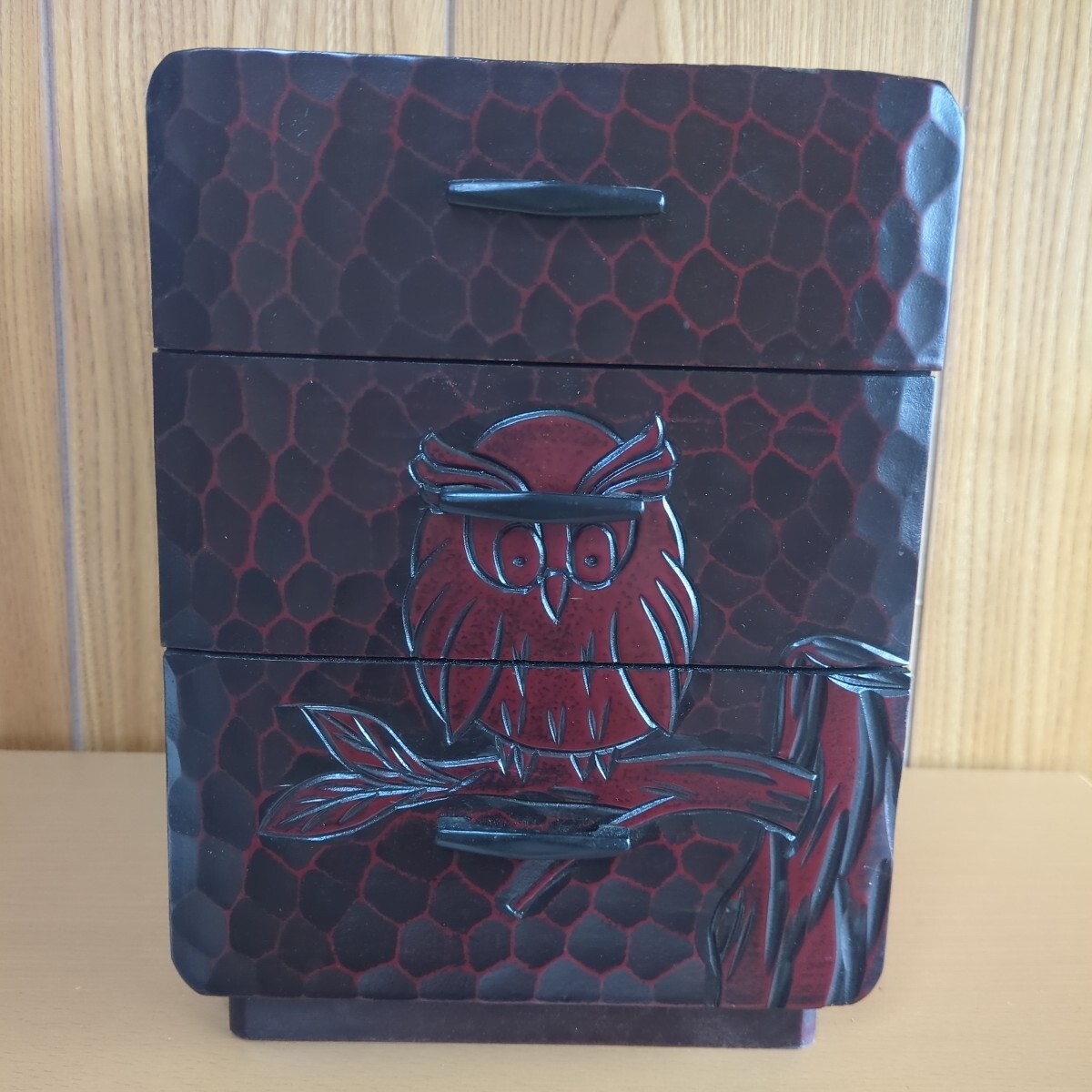 鎌倉彫 フクロウの小引き出し 伝統工芸 小物入れ 木製 昭和レトロ インテリア拍卖