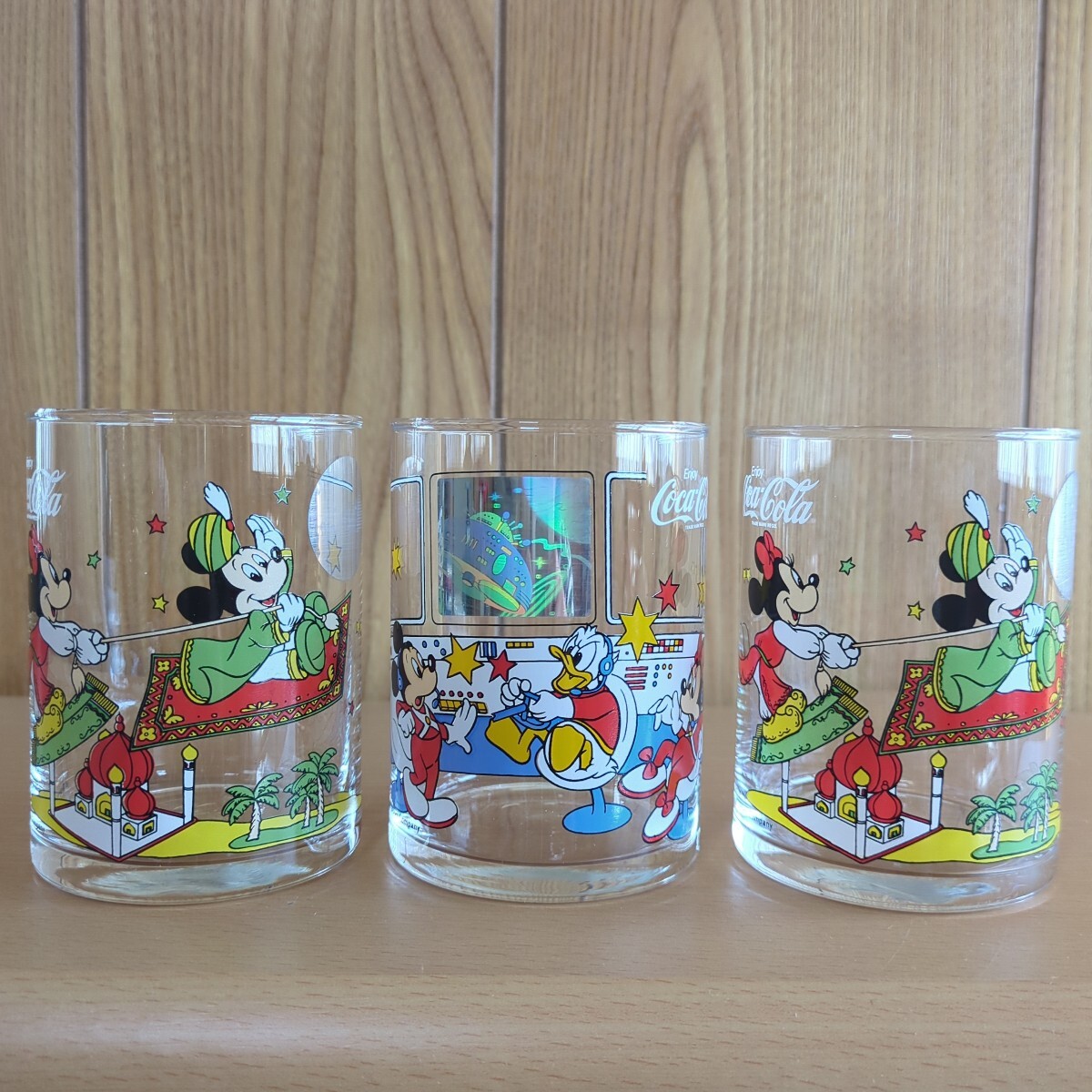 未使用 昭和レトロ コカ・コーラ ディズニー グラス ホログラムグラス 3個セット拍卖