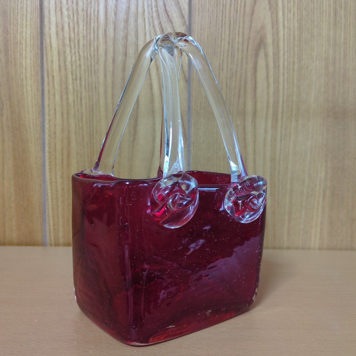 ガラス製 ハンドバッグ型 花瓶 置物 インテリア 昭和レトロ拍卖