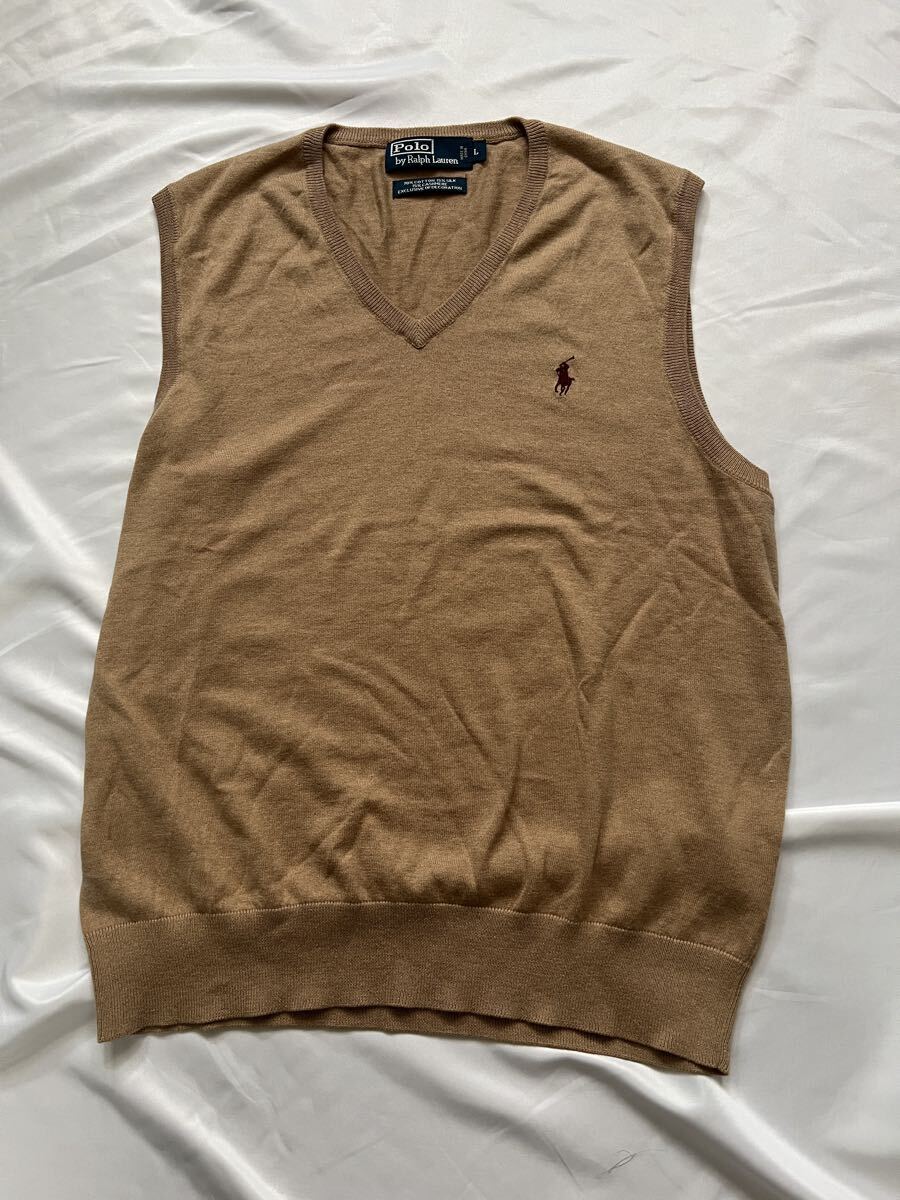 送料込■ラルフローレン POLO by Ralph Lauren カシミア シルク混 コットン ベスト 高級感あり 薄手拍卖