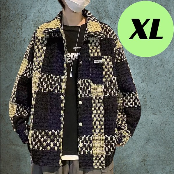 XL ジャケット パッチワーク モード系 チェック柄 アウター メンズ ストリート系 カジュアル おしゃれ拍卖