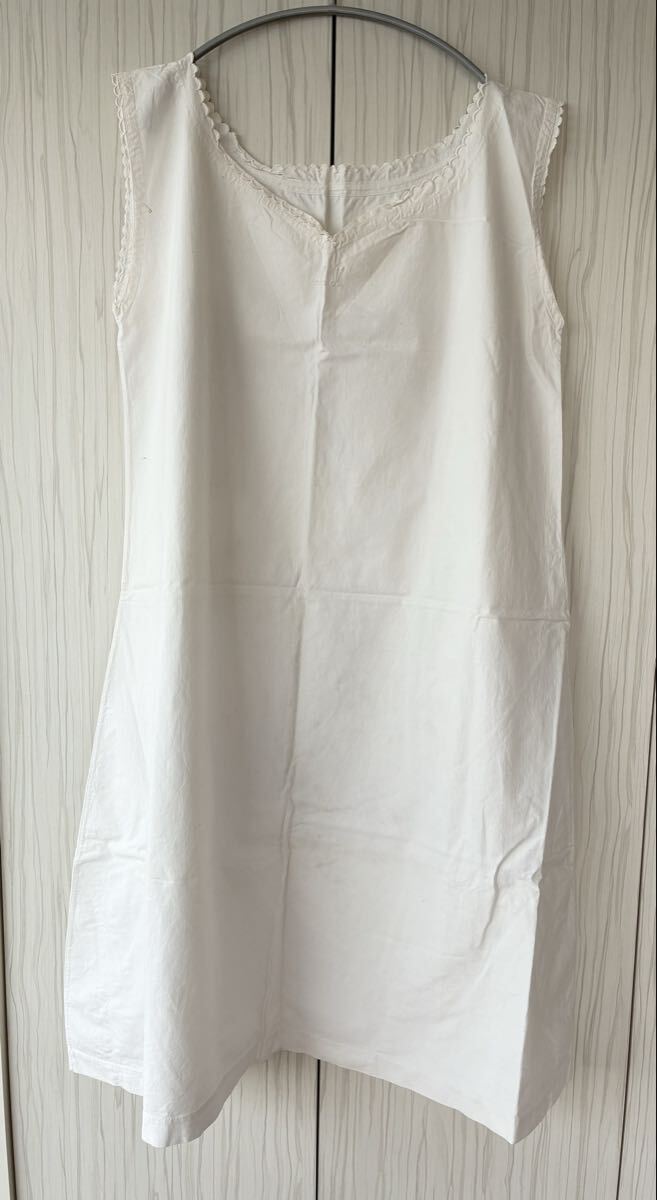 ビンテージ ノースリーブ キャミソール ワンピース ホワイト 刺繍 フレンチ フランス ヨーロッパ拍卖