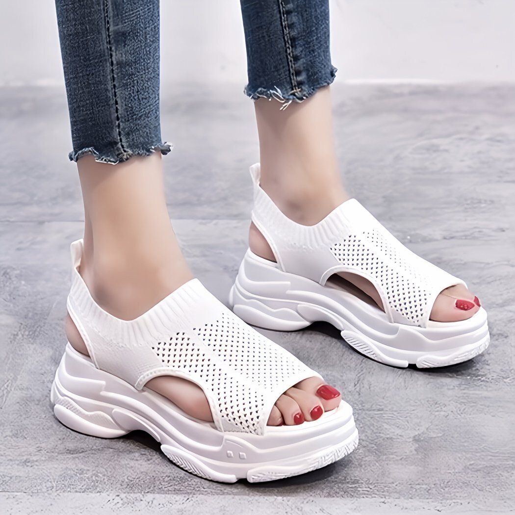 ホワイト 24.5cm サンダル レディース メッシュ 厚底 スポーツサンダル 快適 通気性 美脚 通勤 夏 カジュアル 靴 シンプル 韓国風拍卖