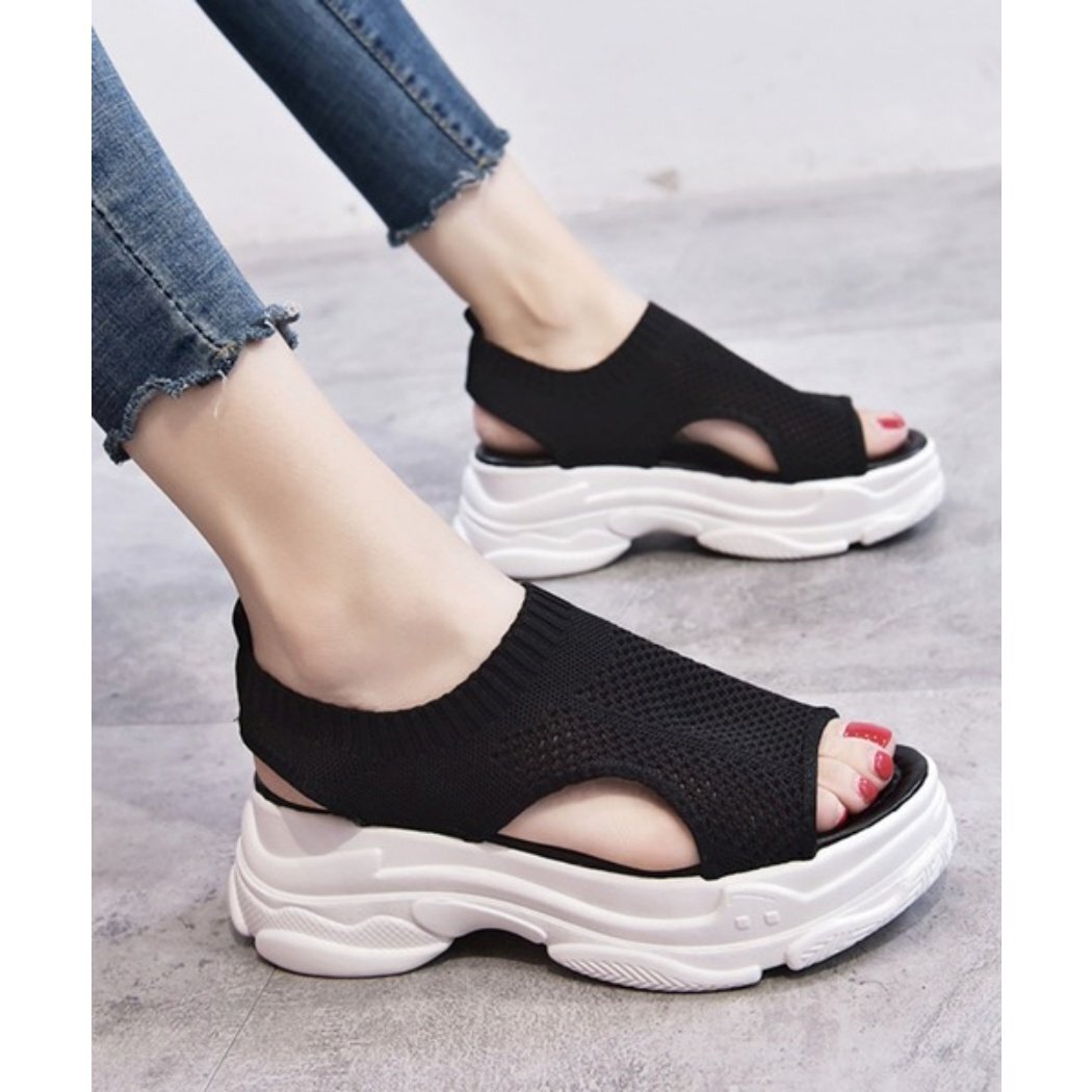 ブラック 24.5cm サンダル レディース メッシュ 厚底 スポーツサンダル 快適 通気性 美脚 通勤 夏 カジュアル 靴 シンプル 韓国風拍卖