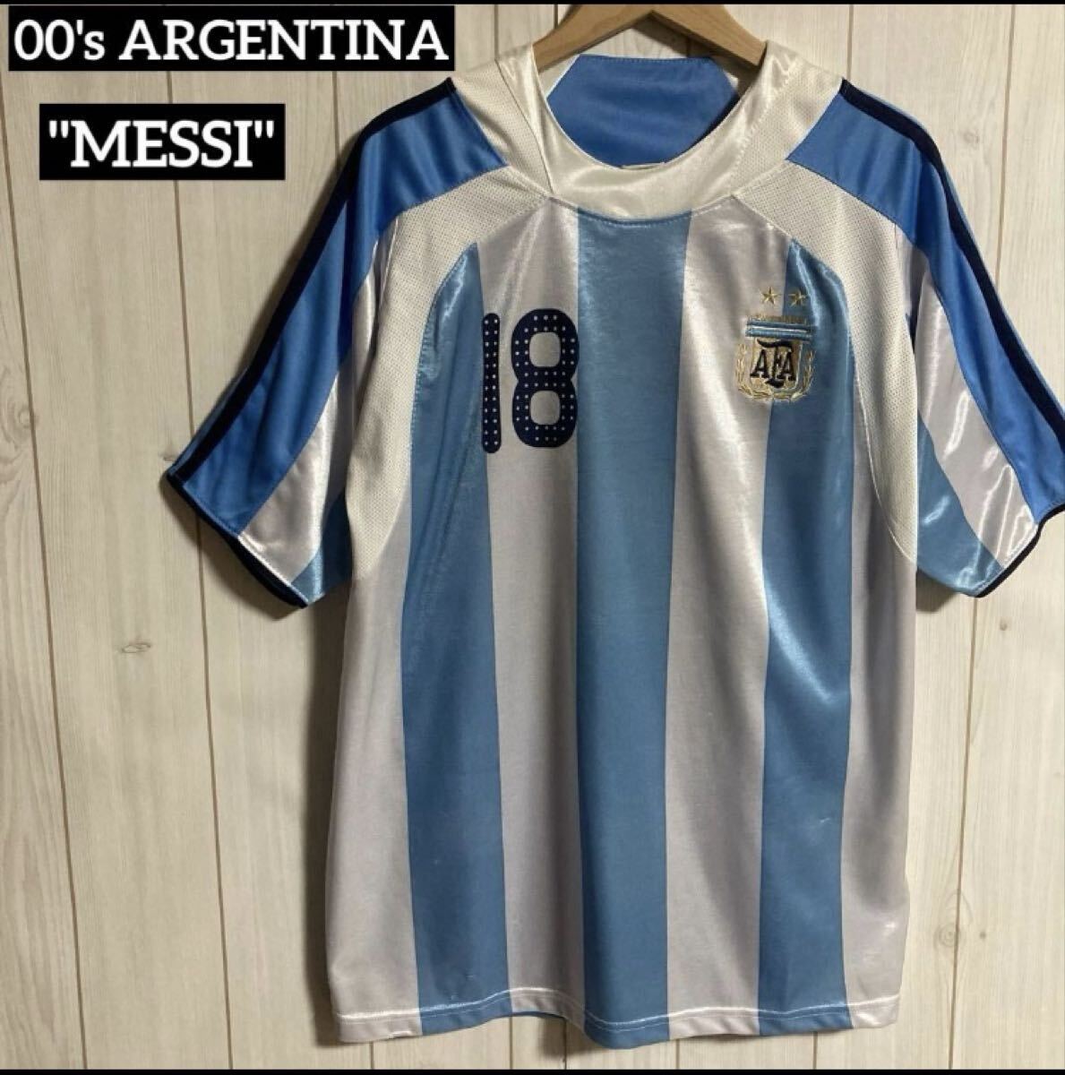希少00sアルゼンチン代表リオネル・メッシ18番ヴィンテージサッカーレプリカユニフォームゲームシャツ拍卖