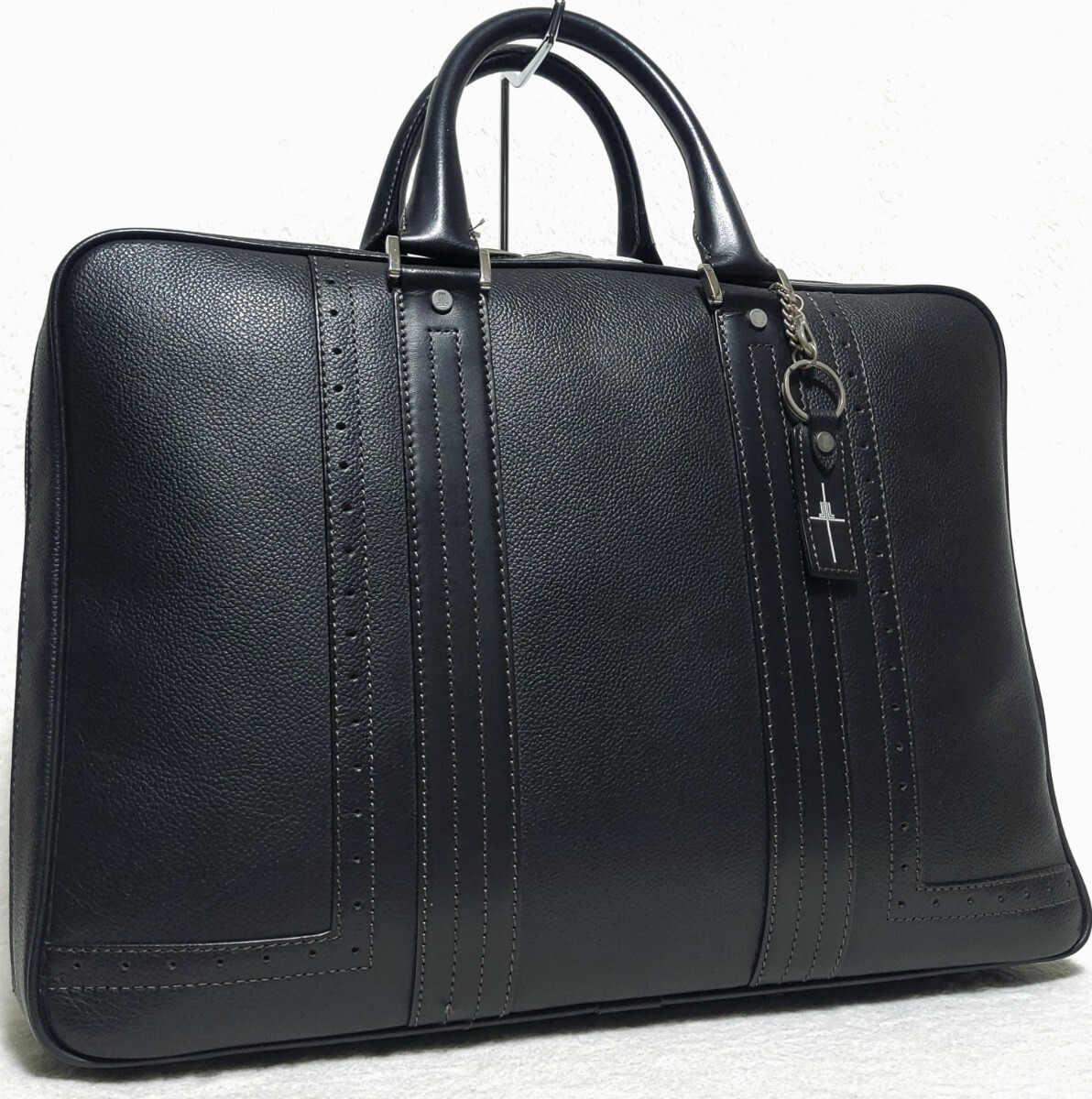 美品/PC A4収納 ランバン コレクション LANVIN Correction ブリーフケース ハンドバッグ Lロゴ レザー 本革 メンズ 紳士 ビジネス ブラック拍卖