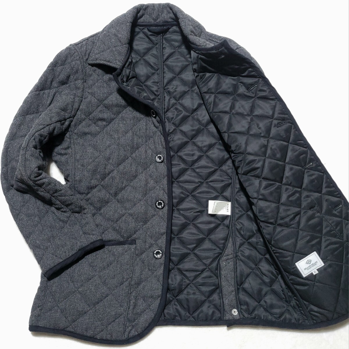 美品/希少XLサイズ ■ビームスハート BEAMS HEART ジャケット コート ブルゾン キルティング ウール 中綿 グレンチェック メンズ ビジネス拍卖