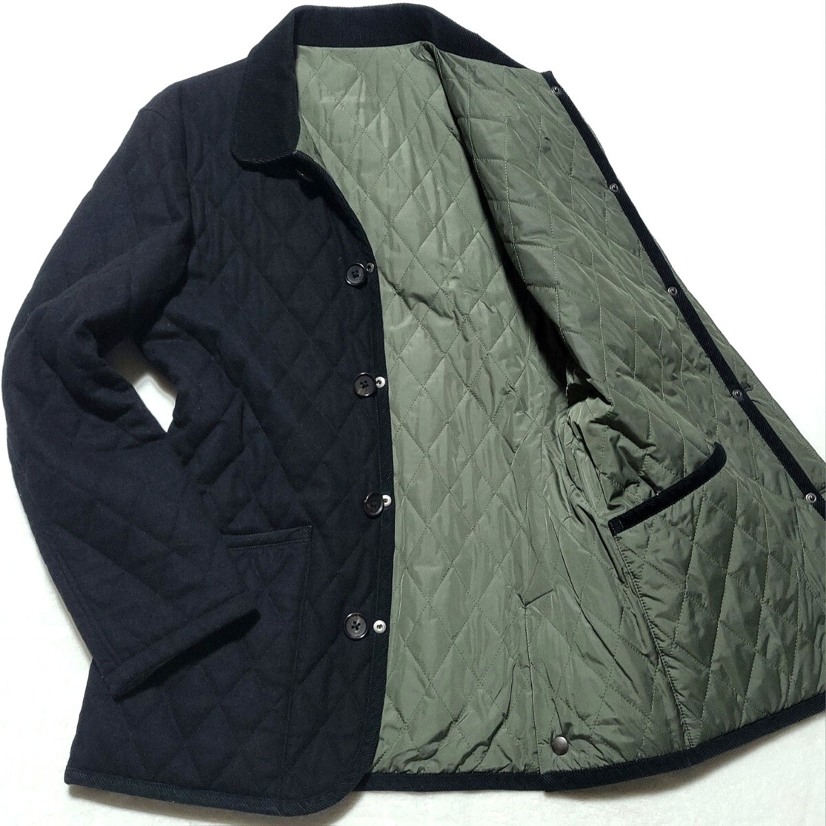 極美品/XL相当 ■バーニーズニューヨーク BARNEYS NEWYORK ジャケット コート ブルゾン キルティング ウール メンズ ビジネス ブラック 黒拍卖