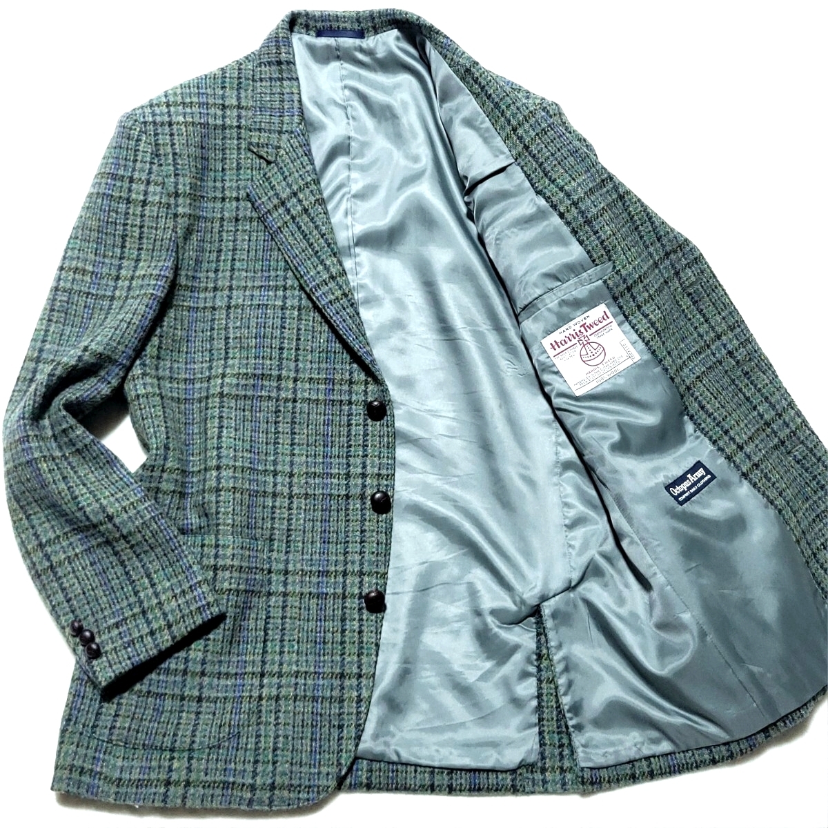 未使用級/希少色/Lサイズ ■OCTOPUS ARMY ハリスツイード テーラードジャケット シングル アンコン 千鳥刺子 くるみボタンメンズ ビジネス拍卖