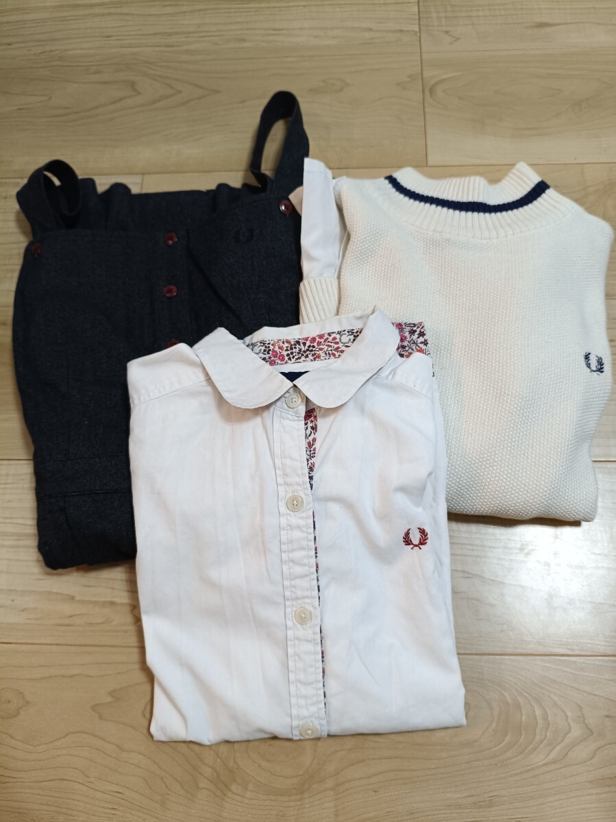 フレッドペリーFRED PERRY★タートルネック切り替えニットソー+長袖 シャツ+オーバースカート★3点セット拍卖