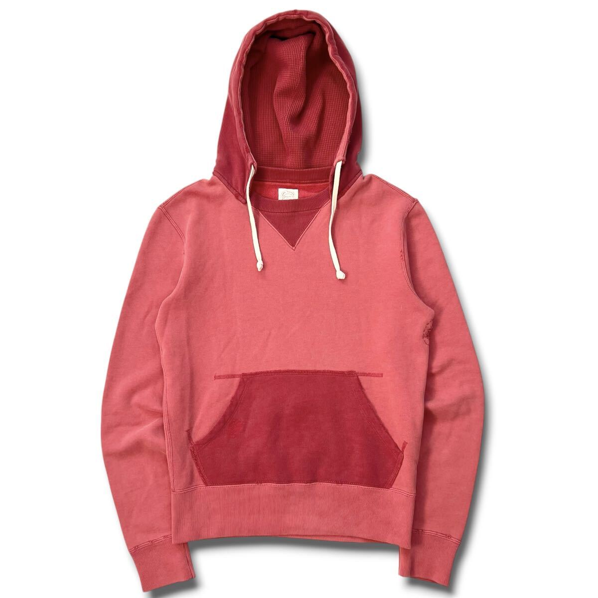 RRL 40 - 50s モデル 後付け スウェット パーカー フェード ダメージ リペア 加工 S 相当 XS レッド 赤 ダブルアールエル ラルフローレン拍卖