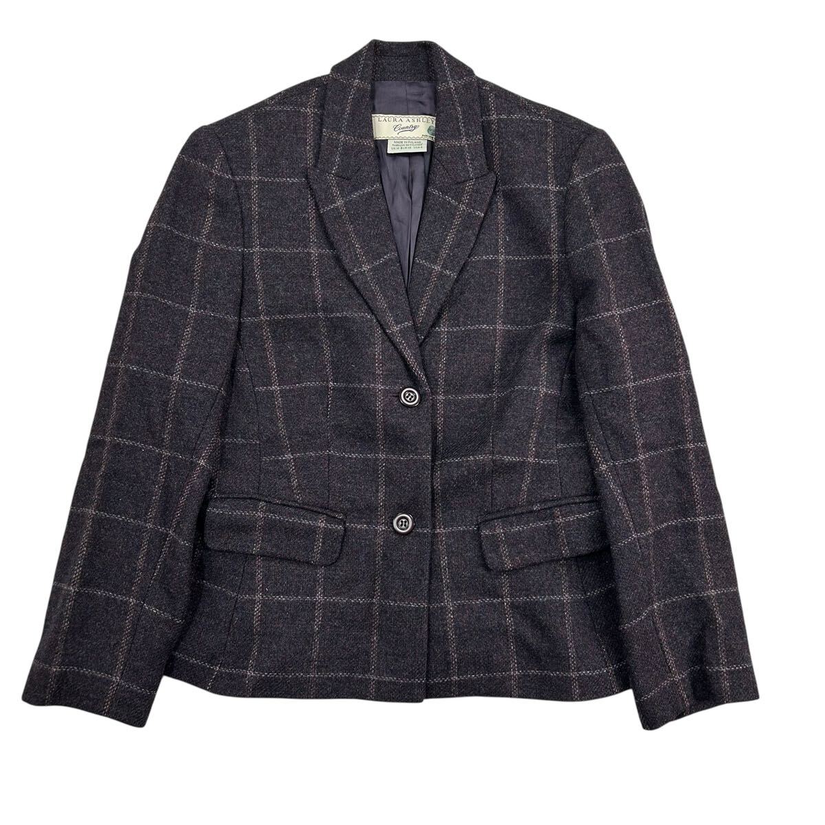1112MS LAURA ASHLEY ローラアシュレイ テーラードジャケット ウール100% ジャケット レディース ウールジャケット チェック 小紫系拍卖