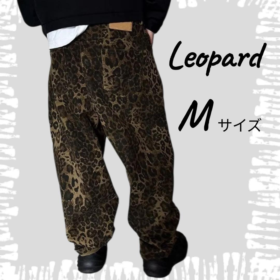 ヒョウ柄 デニムパンツ グランジ y2k レオパード カジュアル Mサイズ拍卖