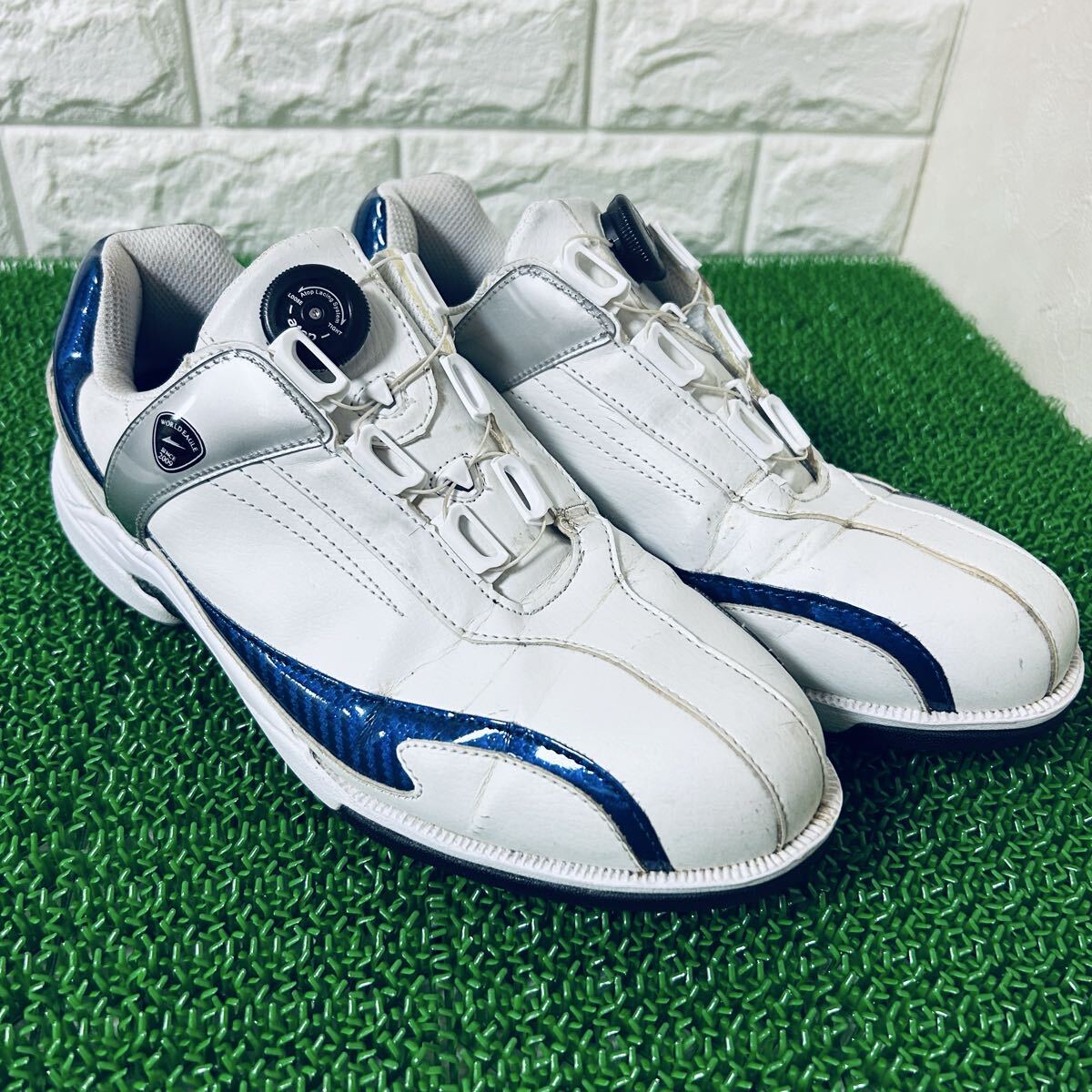 ワールドイーグル ゴルフ メンズ スパイク シューズ BOA ダイヤル式ワイヤーシューズ ホワイト/ブルー 25.5 拍卖