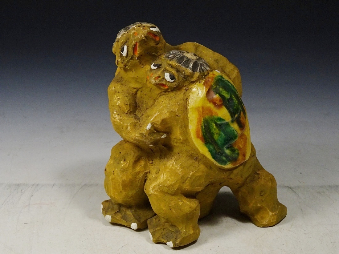 6895■陶器製 河童 相撲 ちからくらべ カッパ かっぱ 置物拍卖