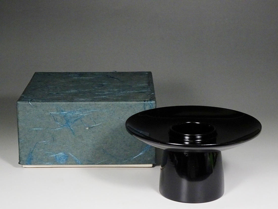6944■木製漆器 黒塗 盃台 天目台 茶道具 未使用品 箱付 拍卖