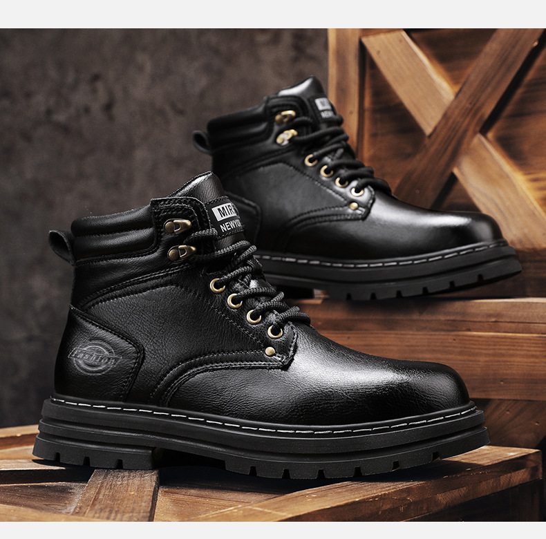 バイクシューズ マウンテンブーツ レトロ 牛革 ハイカット バイク用 ライダース 厚底 防水 滑り止め トレッキング JHC0001 ブラック 27cm拍卖