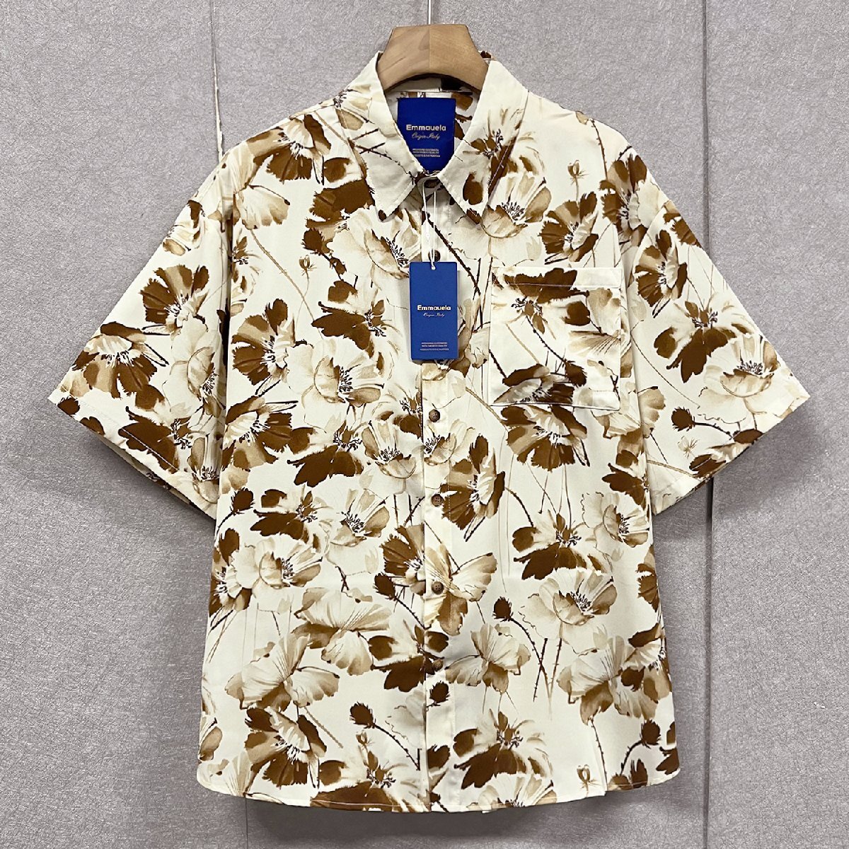 個性・半袖 シャツ 定価3万◆Emmauela・イタリア・ミラノ発◆シルク混 通気 ソフト 快適 花柄 総柄 カジュアル アロハシャツ 日常 海 2XL拍卖