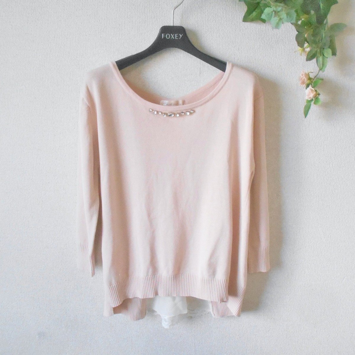 レッセパッセ LAISSE PASSE 7分袖 ニット セーター レディース 38 バックレース 切替 春 秋拍卖