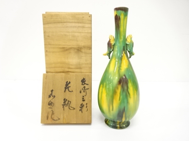 横石嘉助造 長崎三彩 花瓶 (AJCA1DHP-009)拍卖