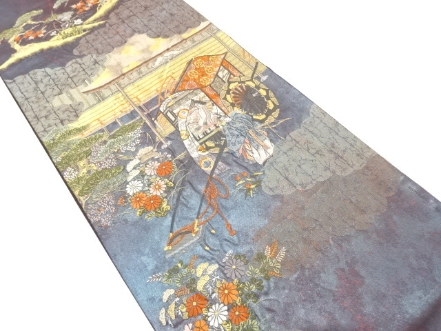 美品 平安人物・風景模様織り出し 袋帯 (AAD1K-007)拍卖