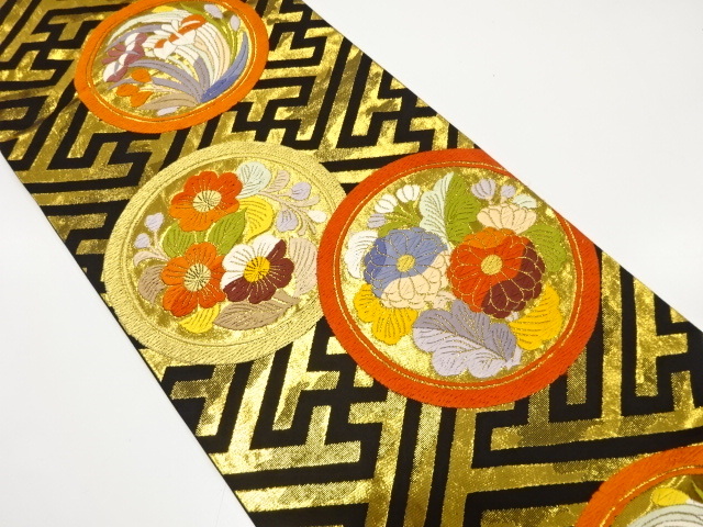 美品 花丸に幾何学模様織り出し 袋帯 (AAG1K-018)拍卖
