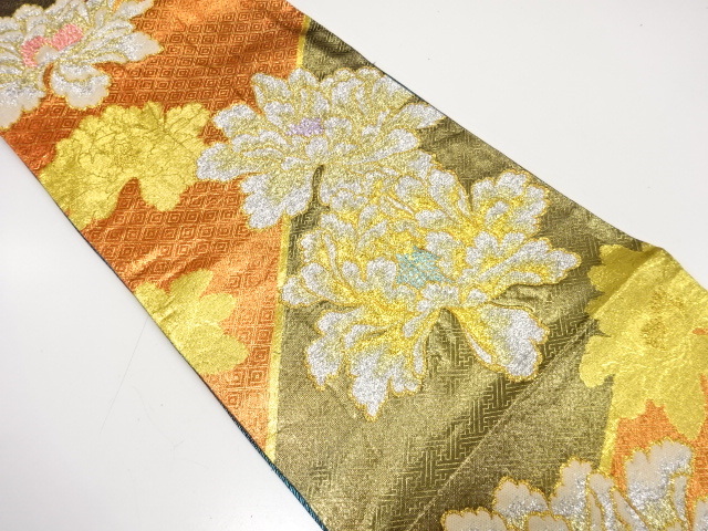美品 牡丹模様織り出し 振袖用 袋帯 (AAAG1K-026)拍卖
