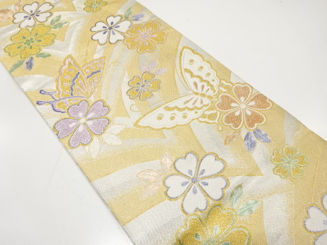 美品 蝶に桜模様織り出し 振袖用 袋帯 (AABJ1K-006)拍卖