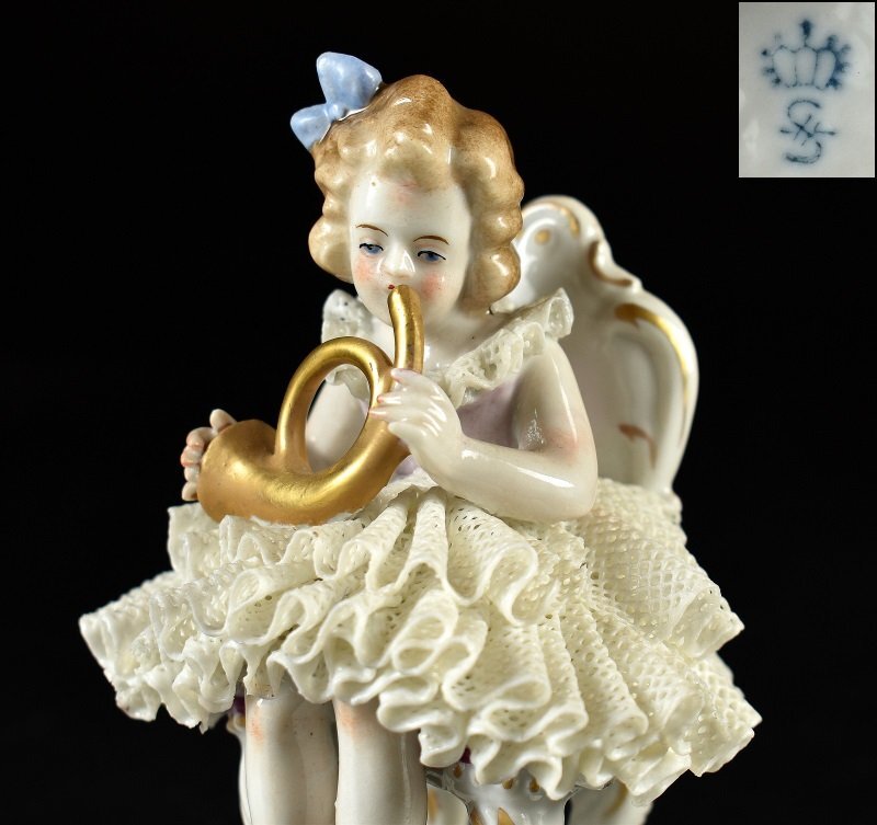 【蔵A5728b】シッツェンドルフ レースドール ホルン フィギュリン 人形 アイリッシュドレスデン拍卖