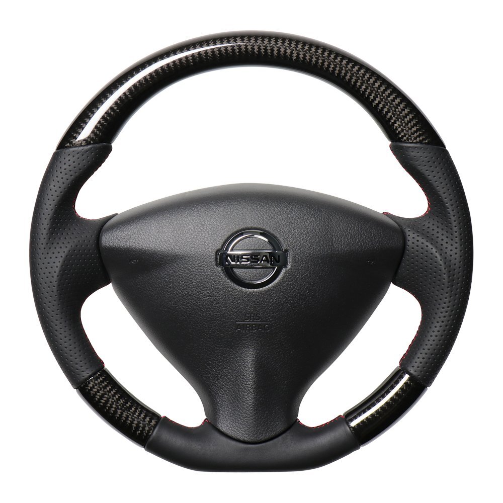 REAL レアル ステアリング ブラックカーボン (レッド×ブラック ユーロステッチ) セレナ C26 2010年11月~2016年8月拍卖