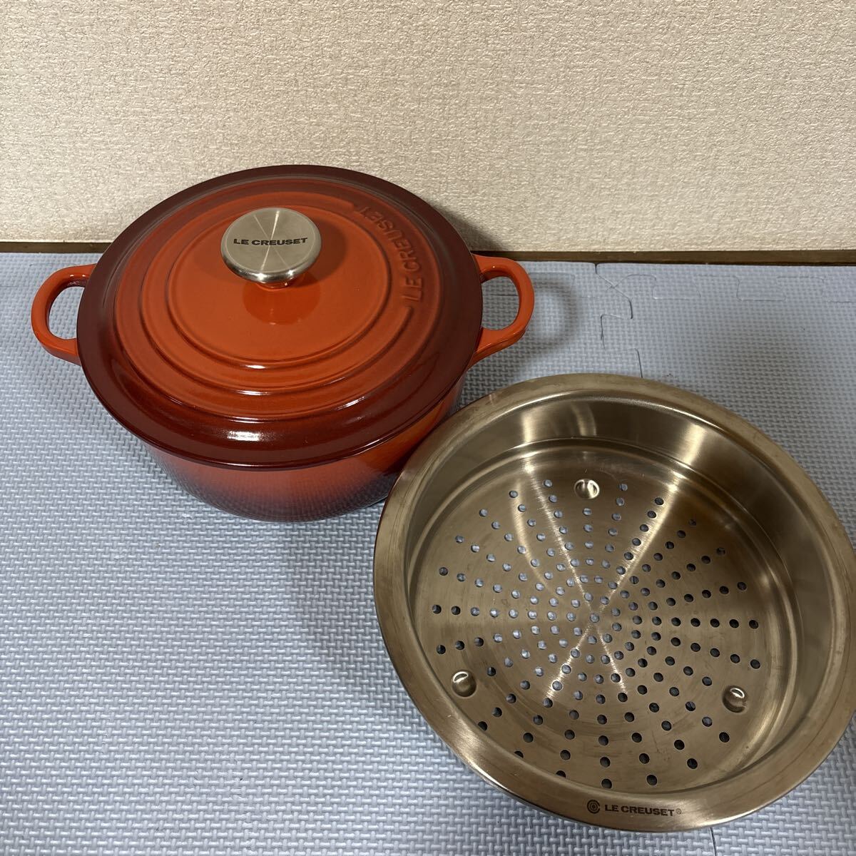 (M) LE CREUSET ルクルーゼ 両手鍋 蒸し器 オレンジ 調理器具拍卖