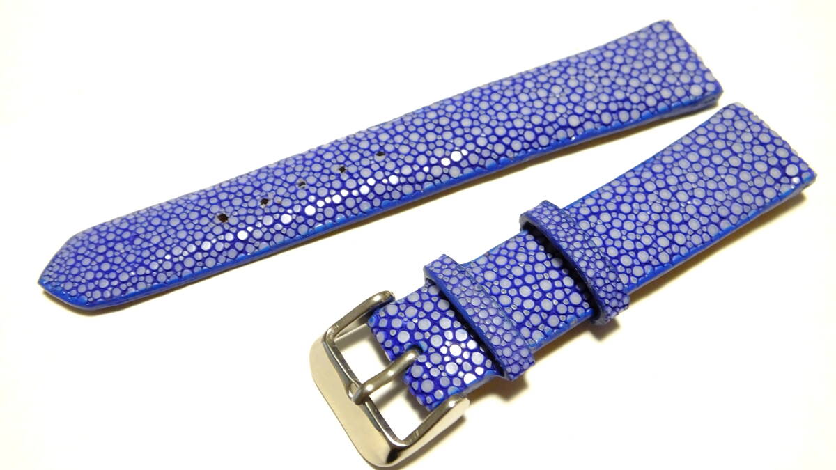 エイ革 スティングレイ ポリッシュ 深海ブルー 19mm STPSA 少し長め拍卖