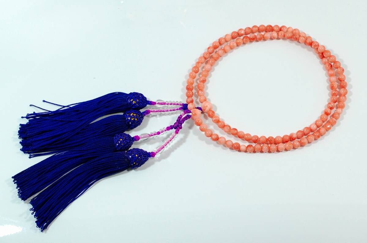 ¥100~鑑付高知産数珠色艶照り綺麗!天然桃珊瑚4.4~8.5㍉62㌢43.2㌘拍卖